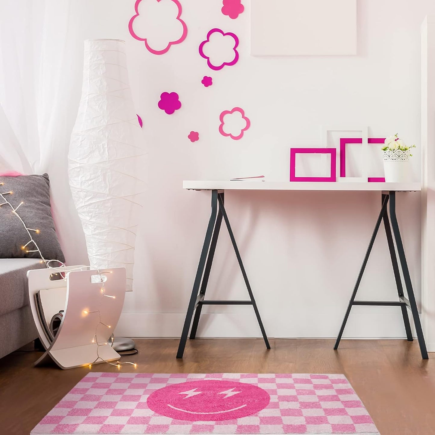 Alfombra cuadros búfalo rosa dormitorio sala reversible