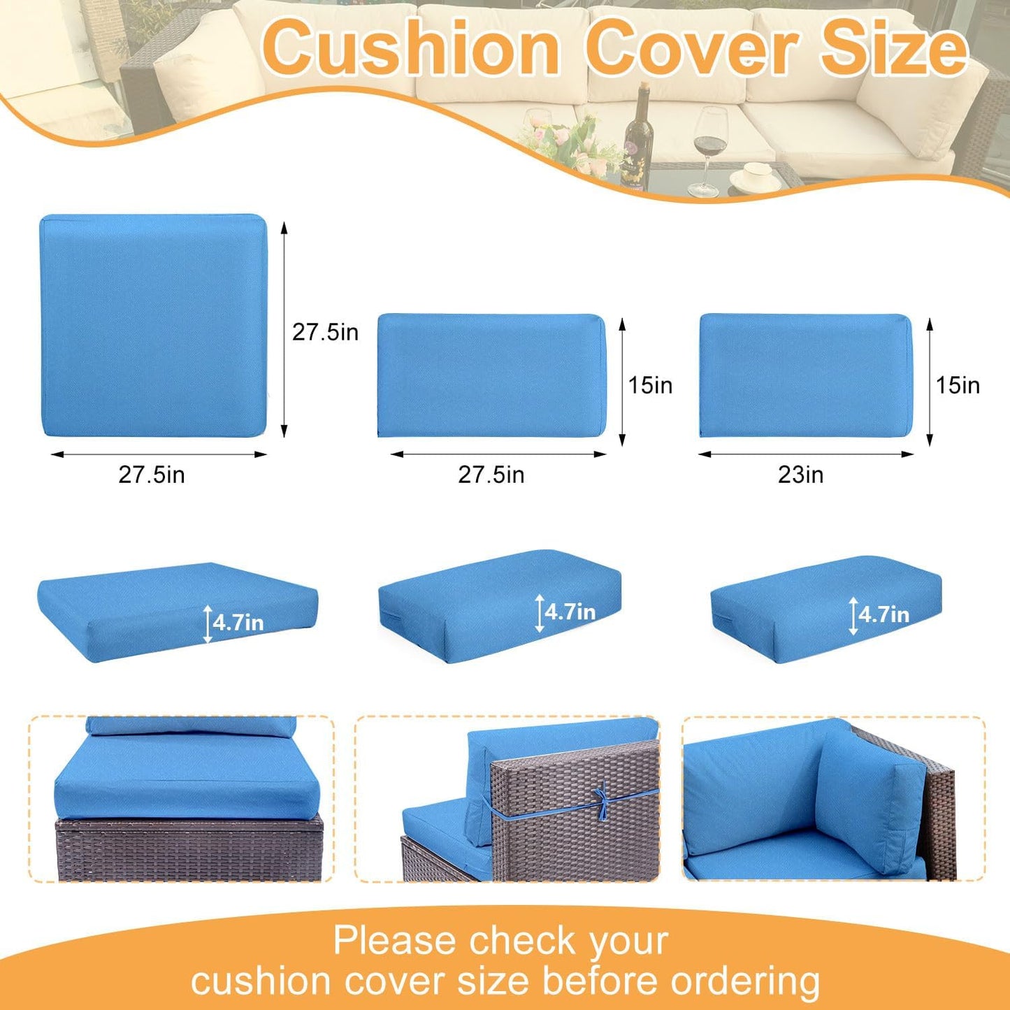 14 fundas cojín patio con cremallera impermeable azul
