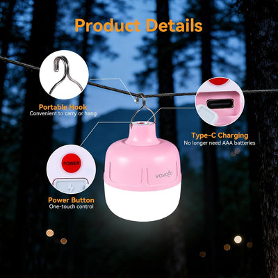 Linterna LED campamento 20W 1200lm 3000mAh IP65 rosa