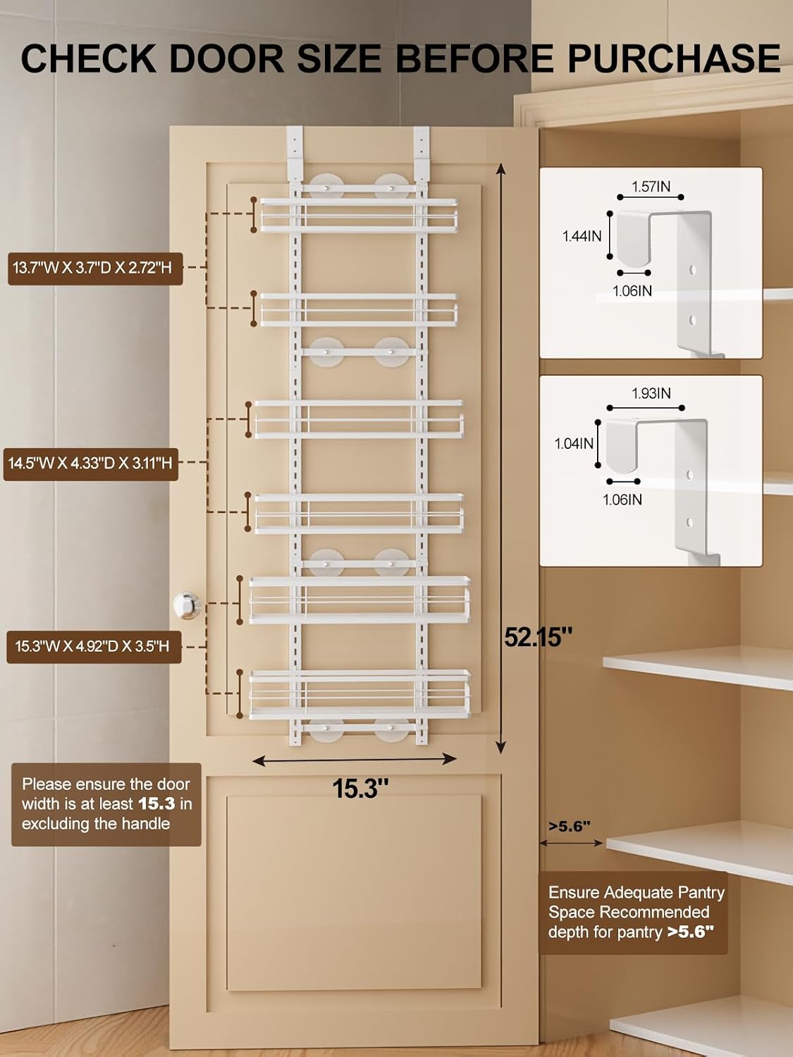 Organiz. puerta despensa 6 niveles cesta ajustable metal