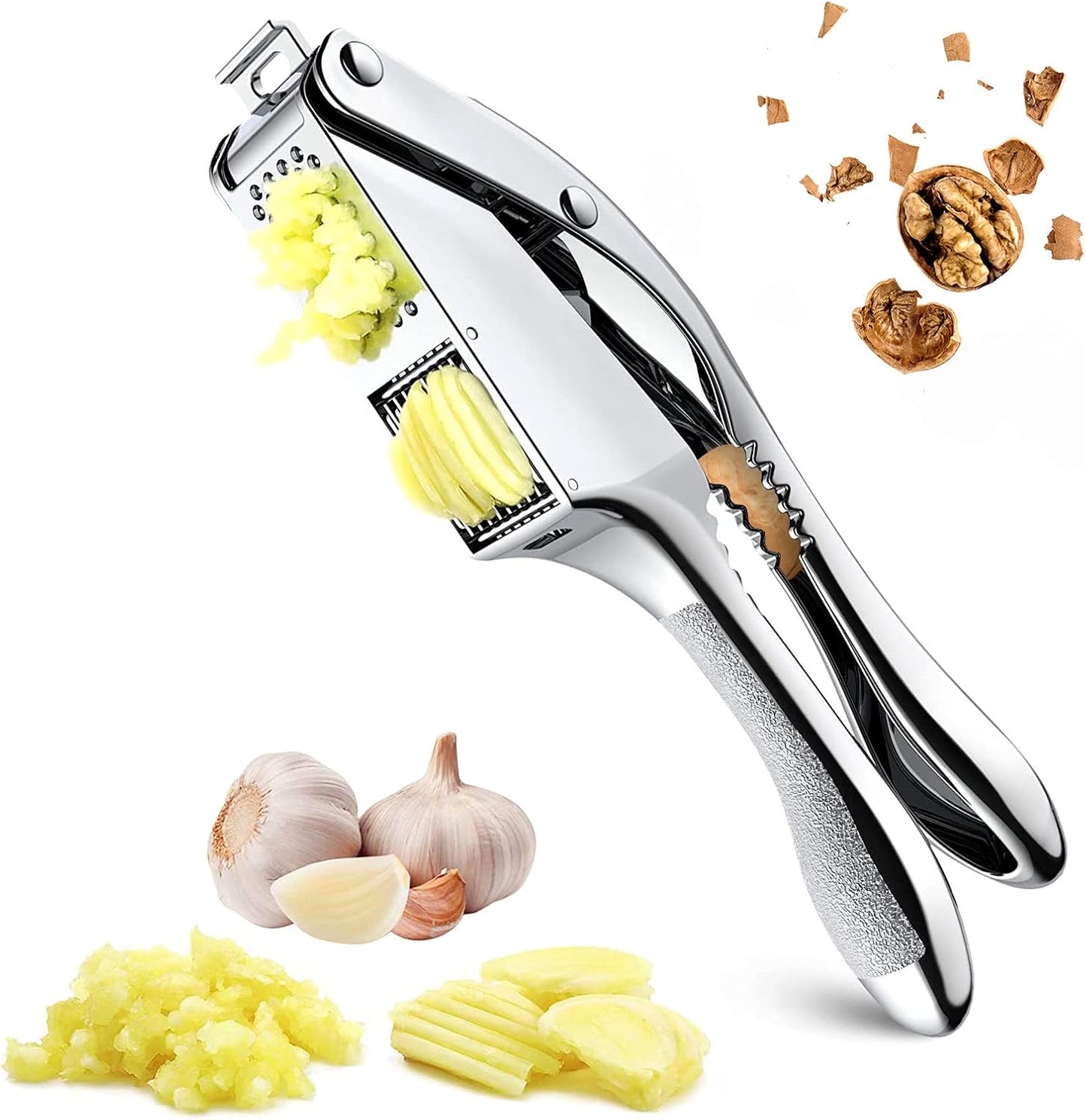 Cortador ajo 2en1 acero inox mango antideslizante