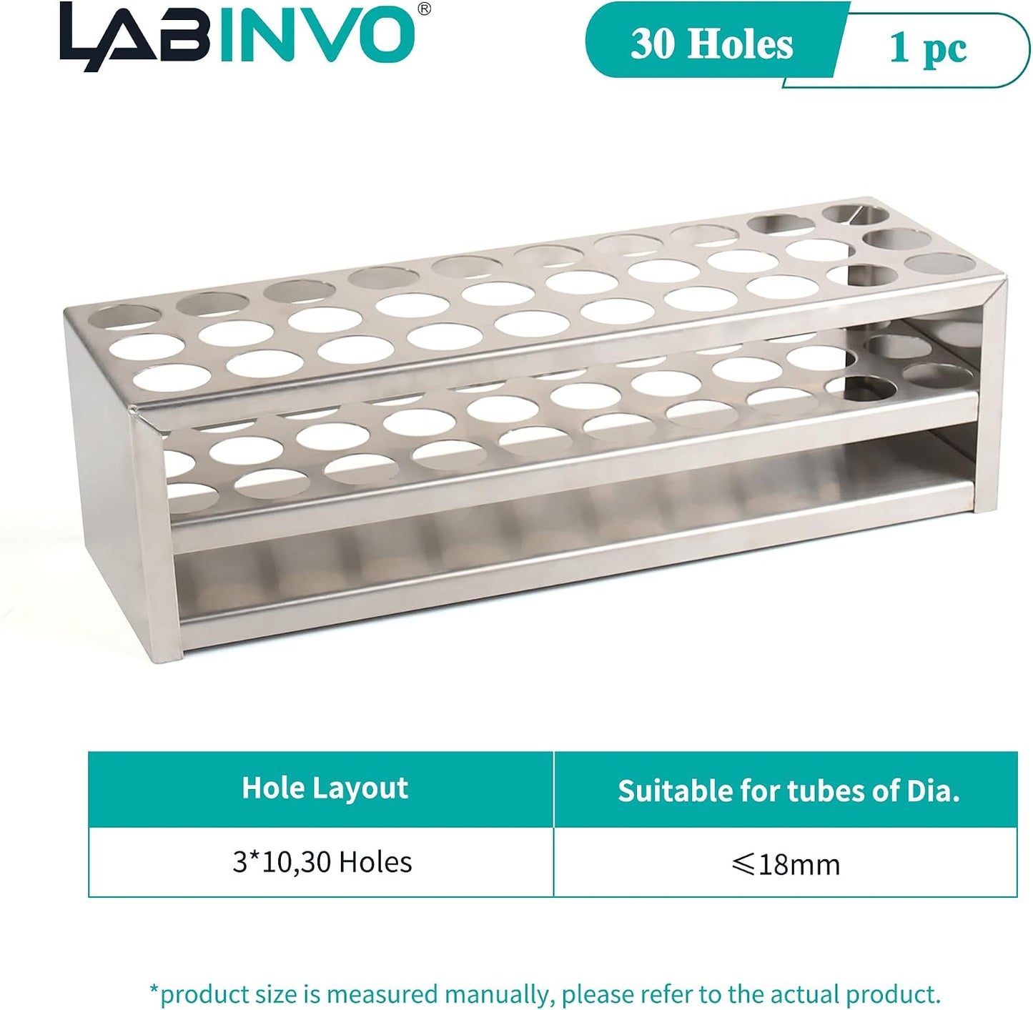Estante tubo 30 agujeros 3x10 para tubos 18mm acero inox