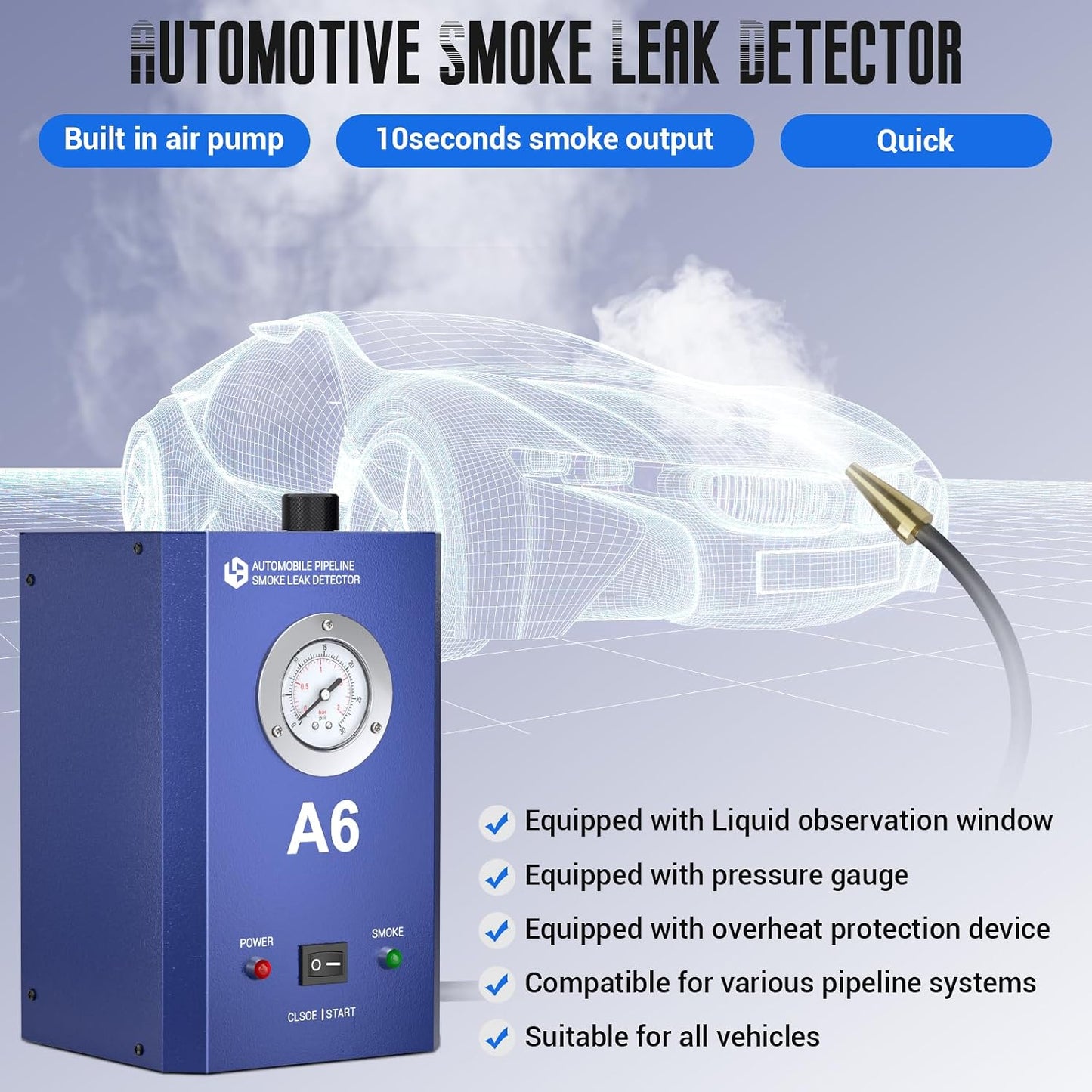 Detector humo automotriz con bomba aire medidor presión