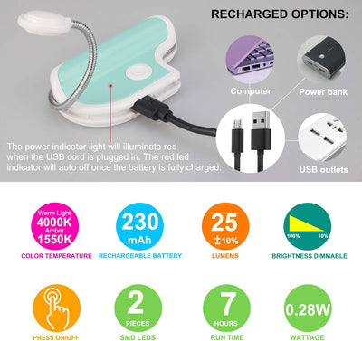 Luz lectura LED portátil para niños con cuello giratorio
