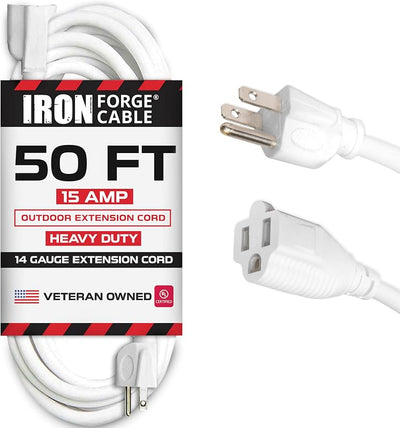 Cable extensión 15A 50 ft 14/3 clavija 3 pzas blanco