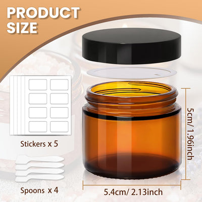 Frascos vidrio ámbar 2oz con tapas set 40 boca ancha cosméticos