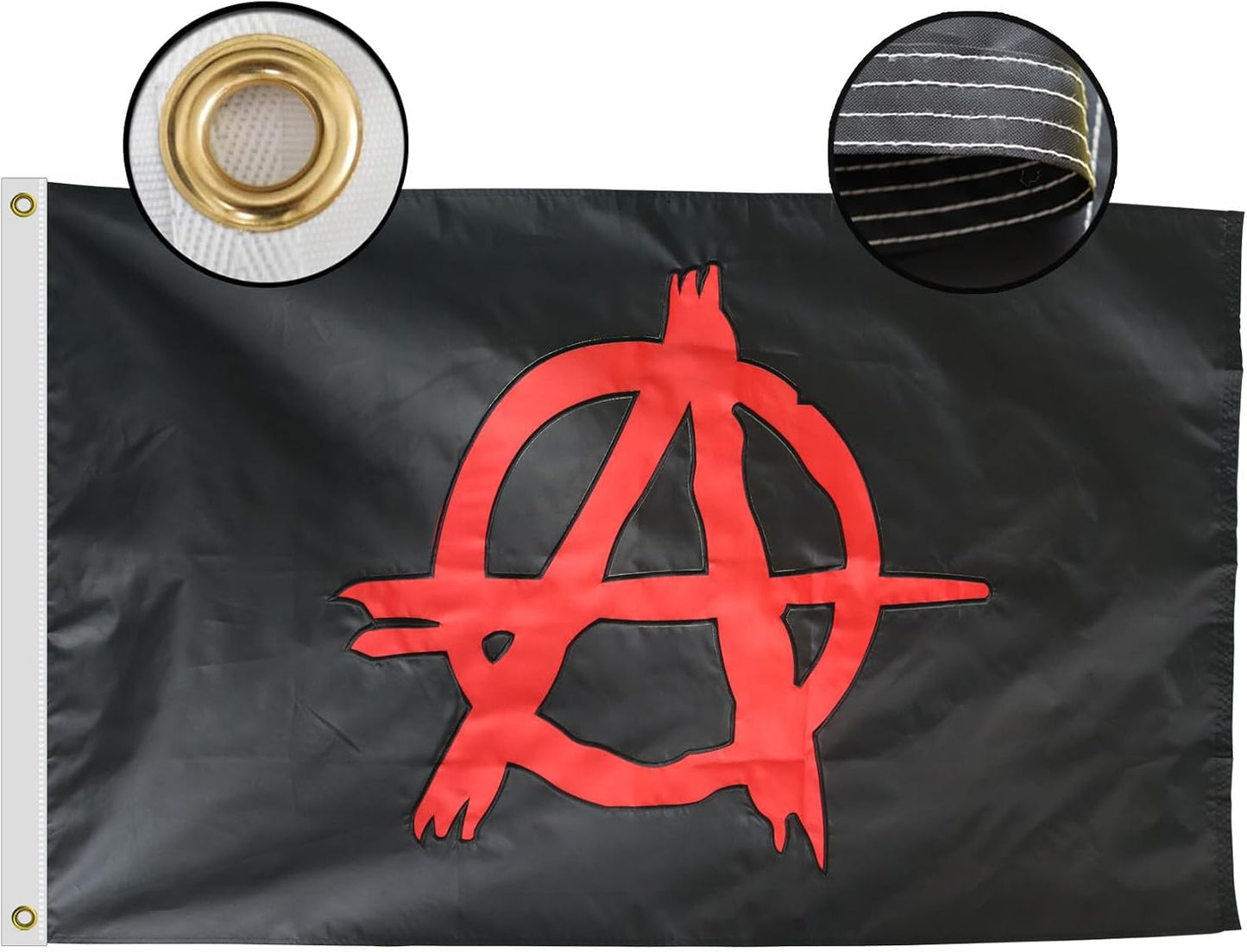 Bandera anarquía 3x5ft nailon Oxford 200D cosida 4 filas