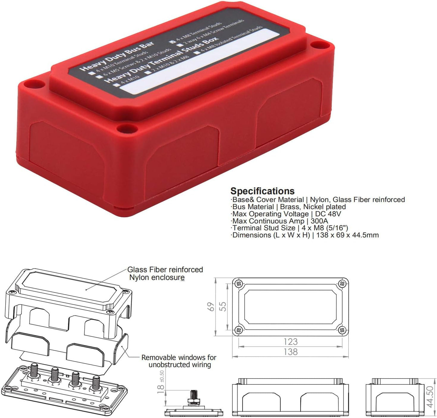 Bloque distribución energía 300A 12-48V coche