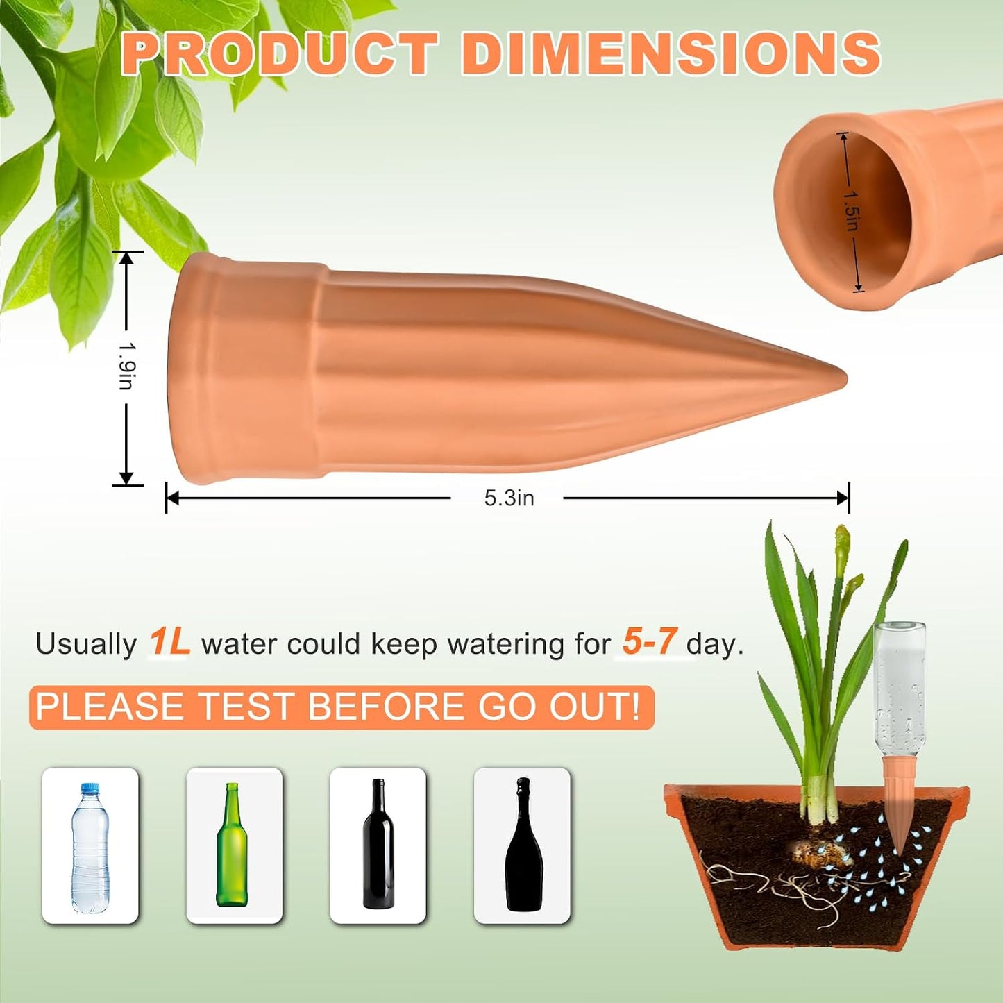 16 Regaderos Terracota Picos Riego Automático para Plantas