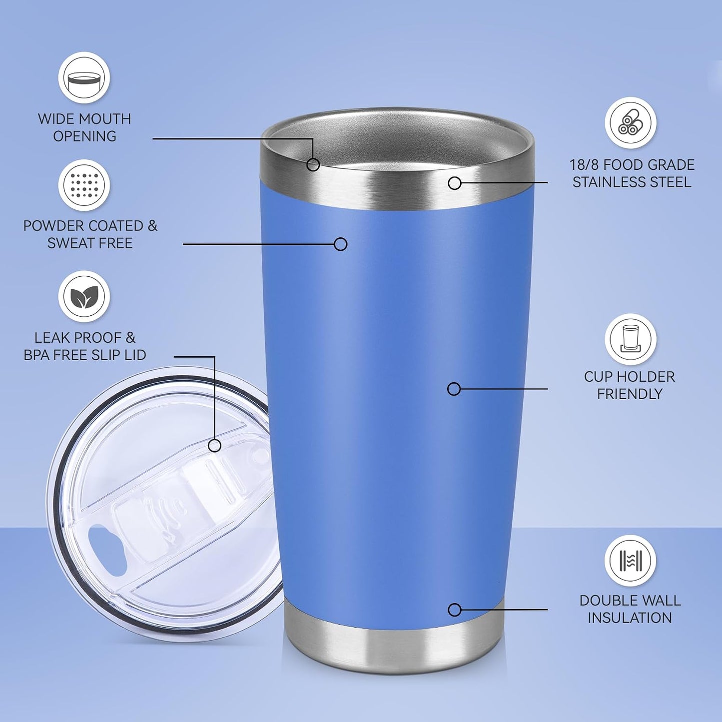 Vaso térmico acero inox 20oz doble pared con tapa