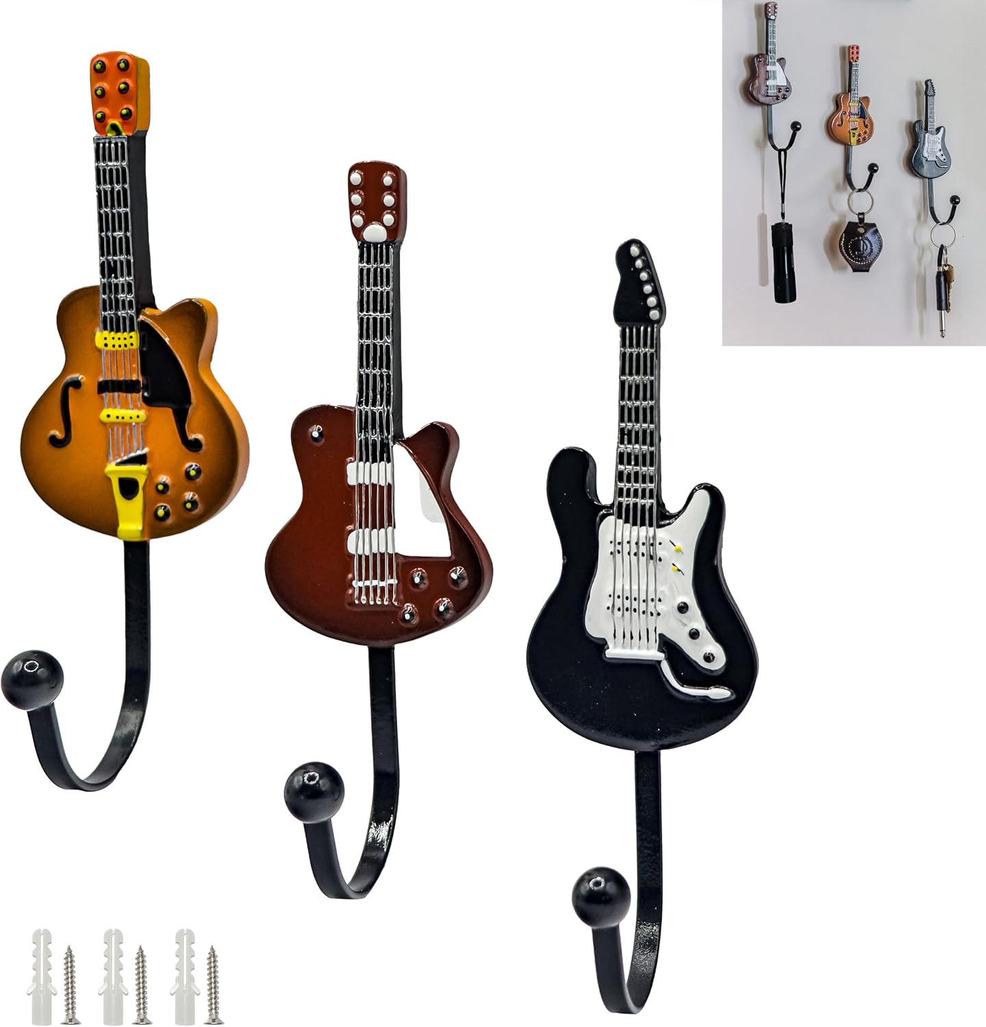 Gancho abrigos forma guitarra vintage set 3