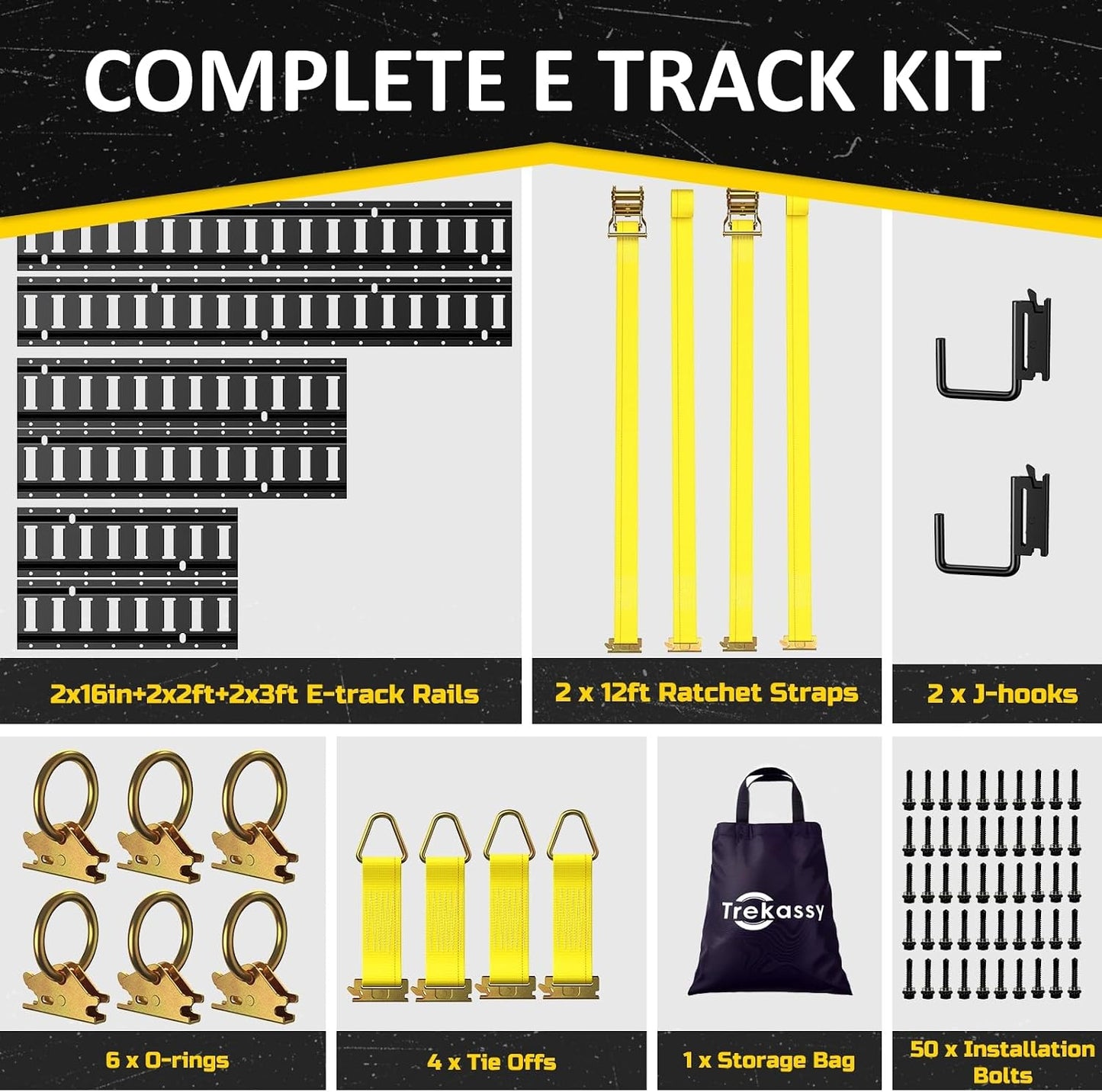 Kit amarre riel 20pzas 16" 2-3ft anillos O sujetadores