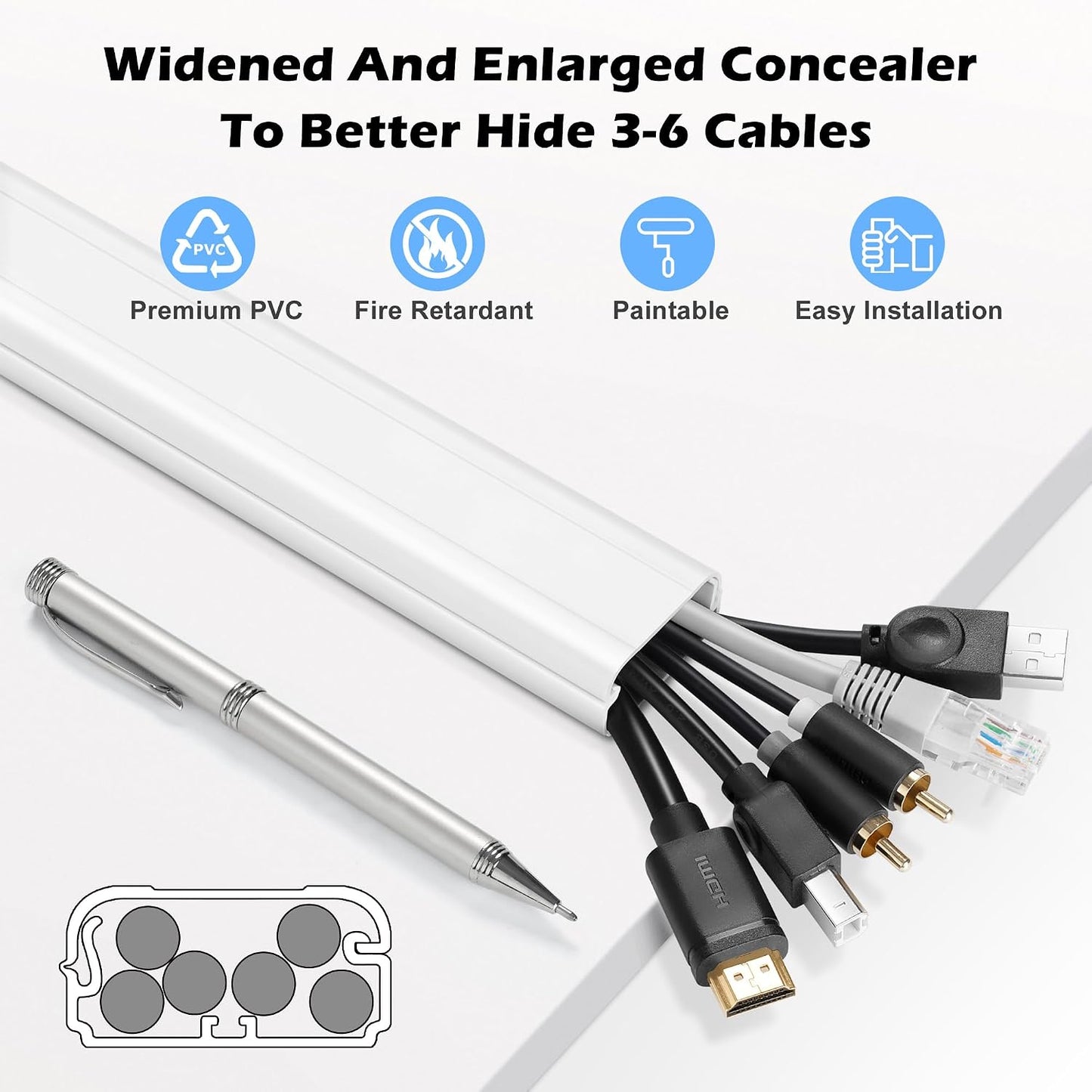Ocultador cables TV 39pulg para pared 3x13pulg negro
