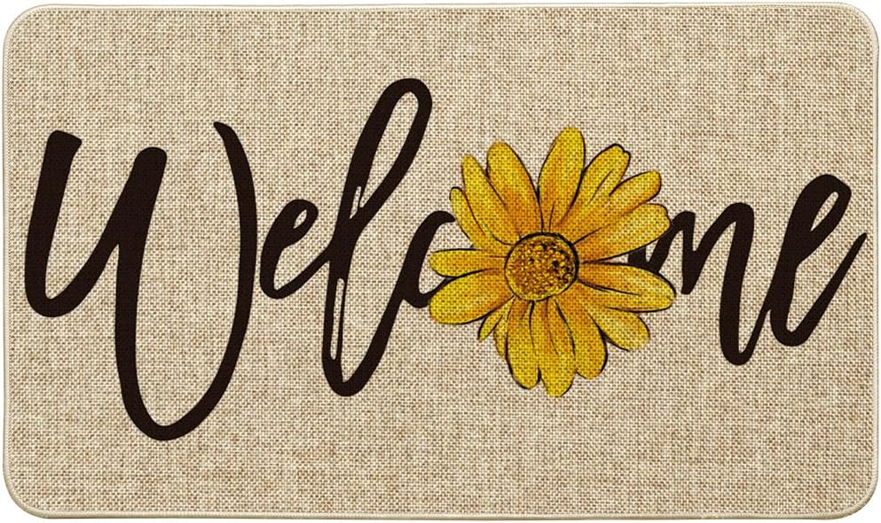 Tapete bienvenida primavera girasol 17x29"