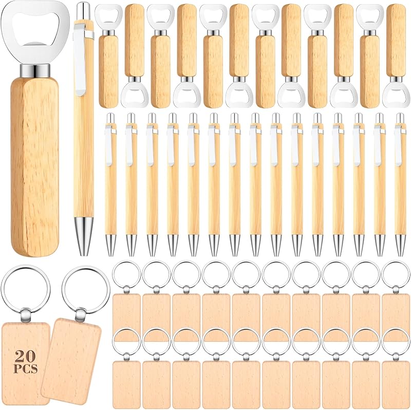 Kit 60 Pzas Llavero Bambú Grabado Láser