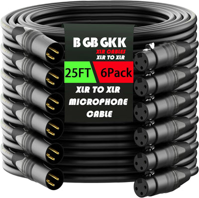 6 Pzas Cable XLR 25pies Profesional Micrófono Negro
