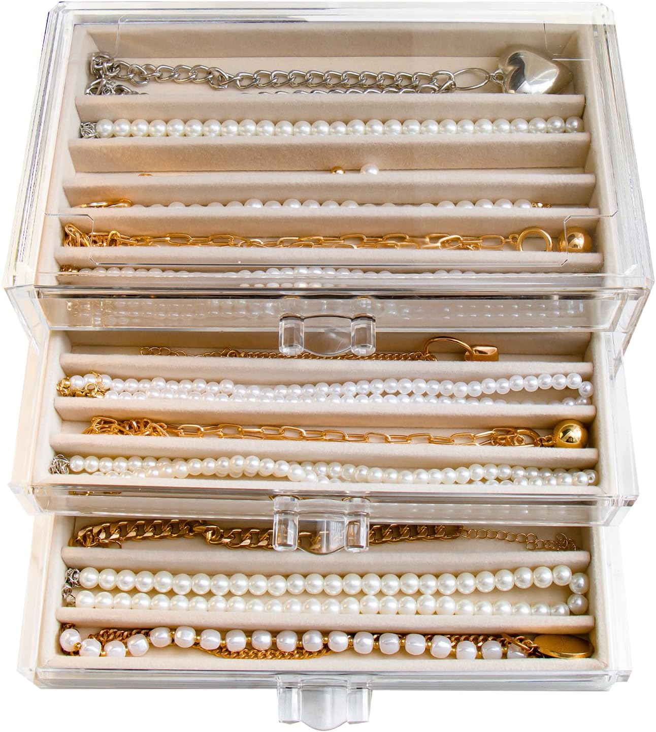 Caja organizadora collares terciopelo acrílico transparente
