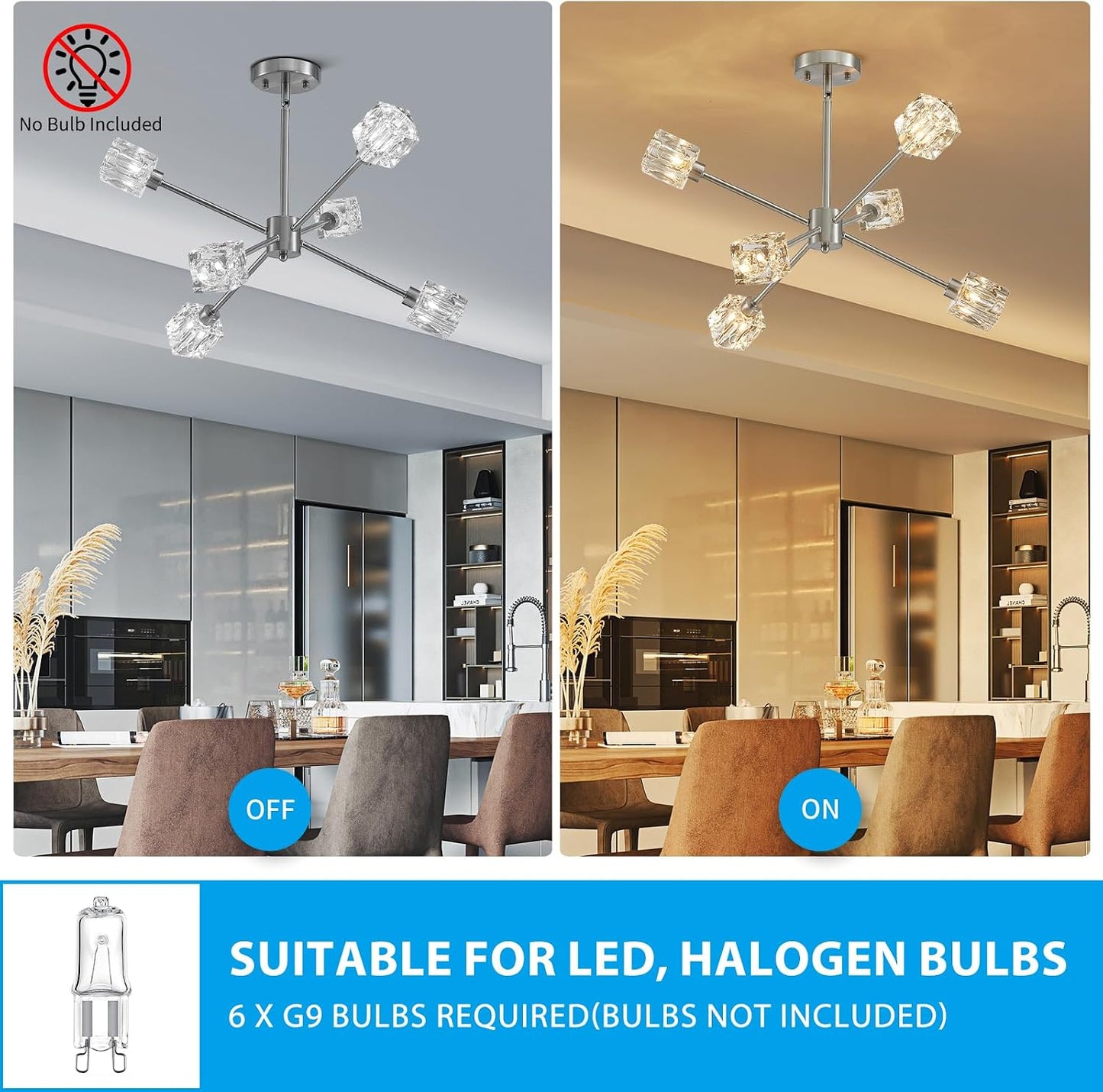 Lámpara techo semiempotrada 25pulg 6 luces níquel