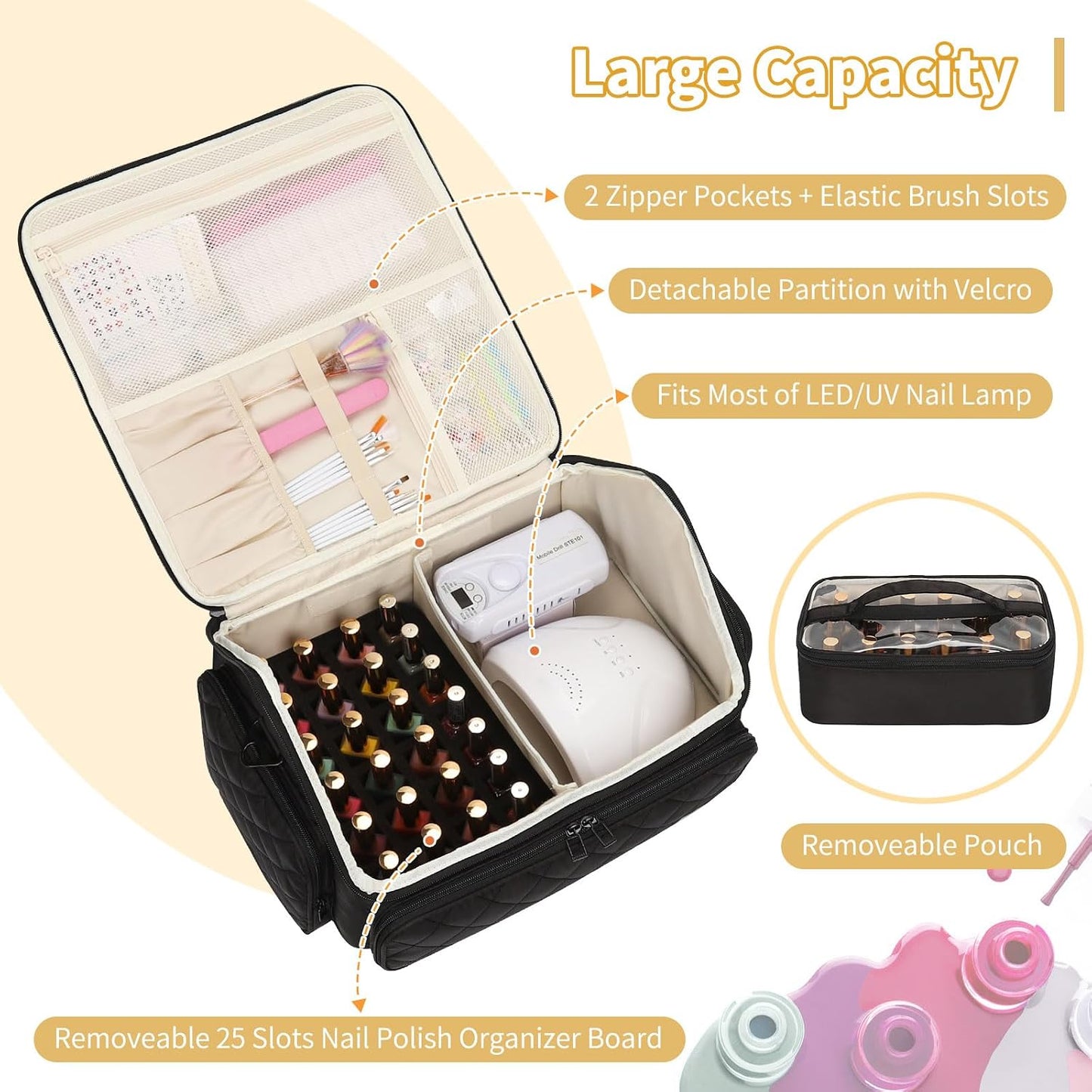Organiz. esmaltes uñas con lámpara estuche viaje