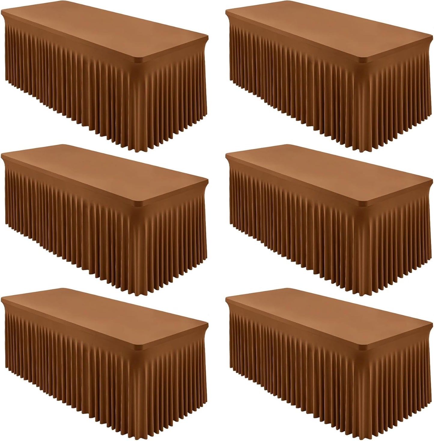6 Pzas Manteles Elastano Marrón para Mesa 6ft Faldas