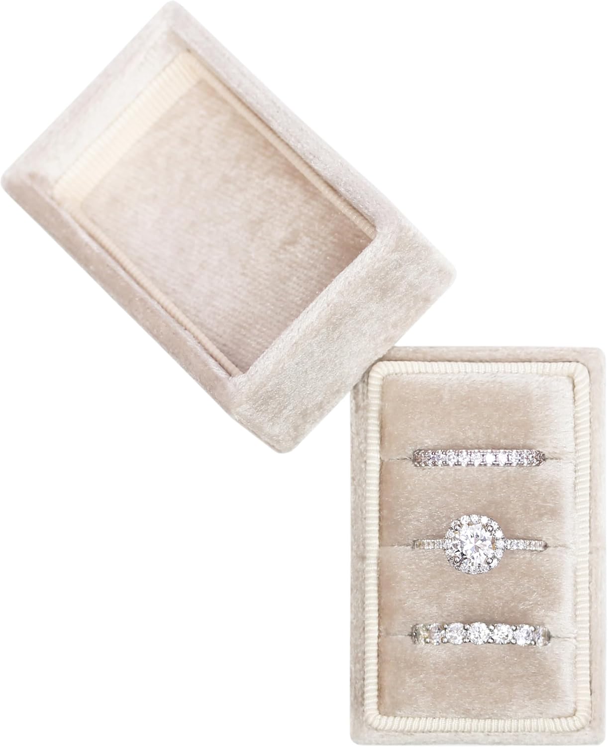 Caja terciopelo italiano para anillos compromiso champán
