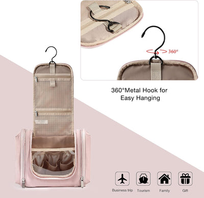 Estuche viaje cosméticos con gancho neceser organizador A-rosado
