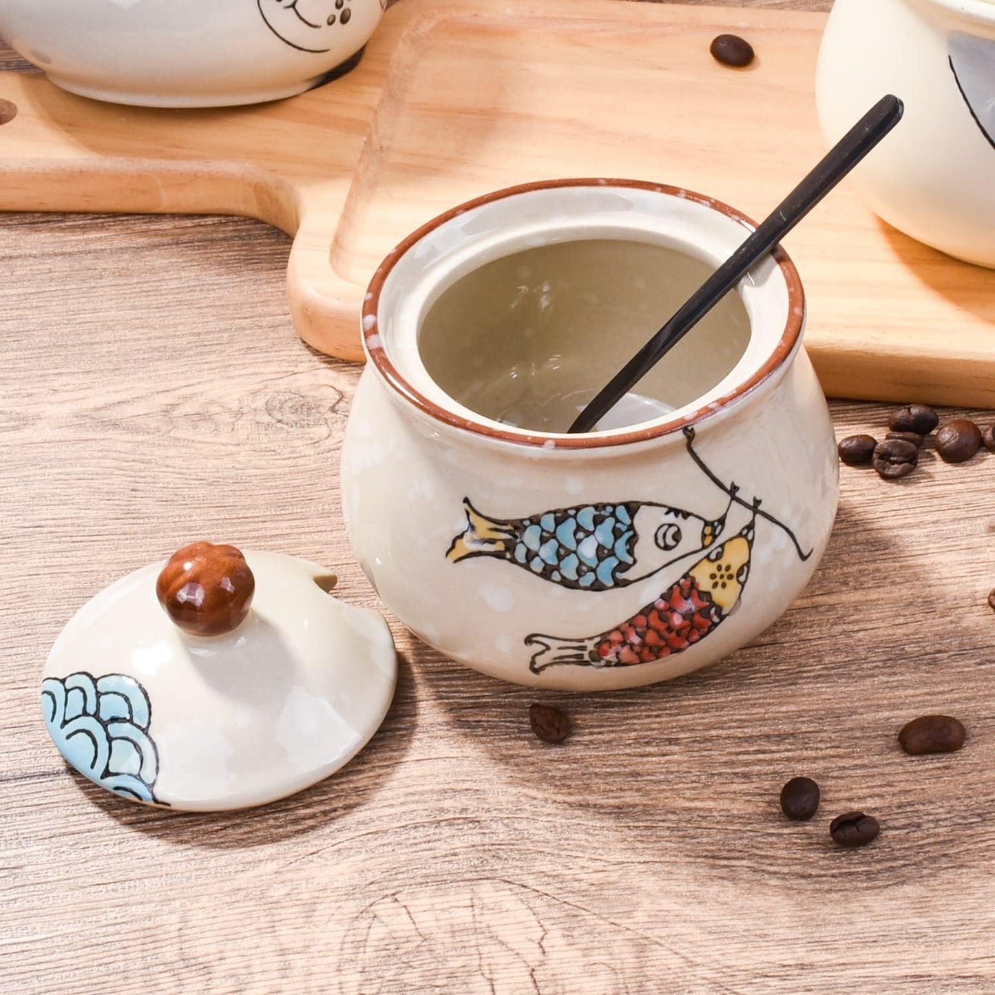 Azucarero cerámica con tapa y cuchara estilo 3