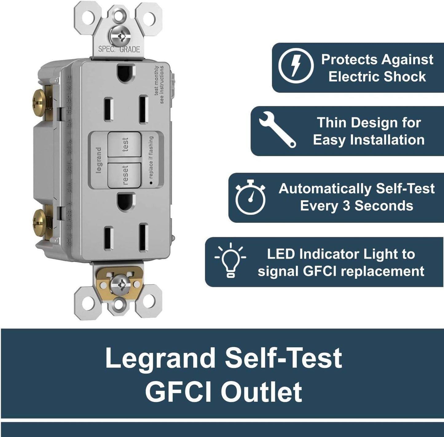 Salida GFCI Autoprueba 15 Amp Gris