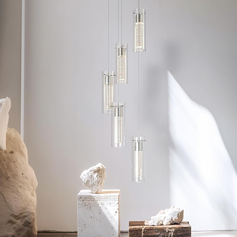 Lámpara colgante candelabro 5 luces led cristal burbujas