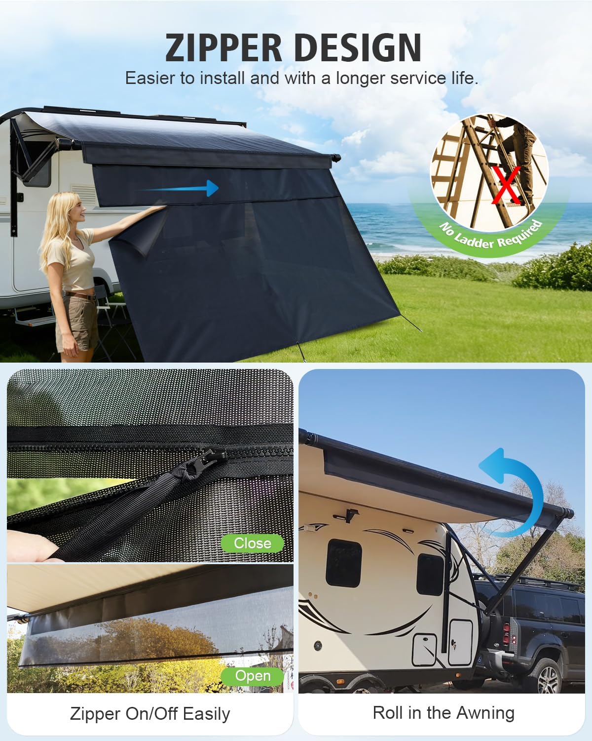 Toldo RV con protección solar y cremallera 9x18'3"