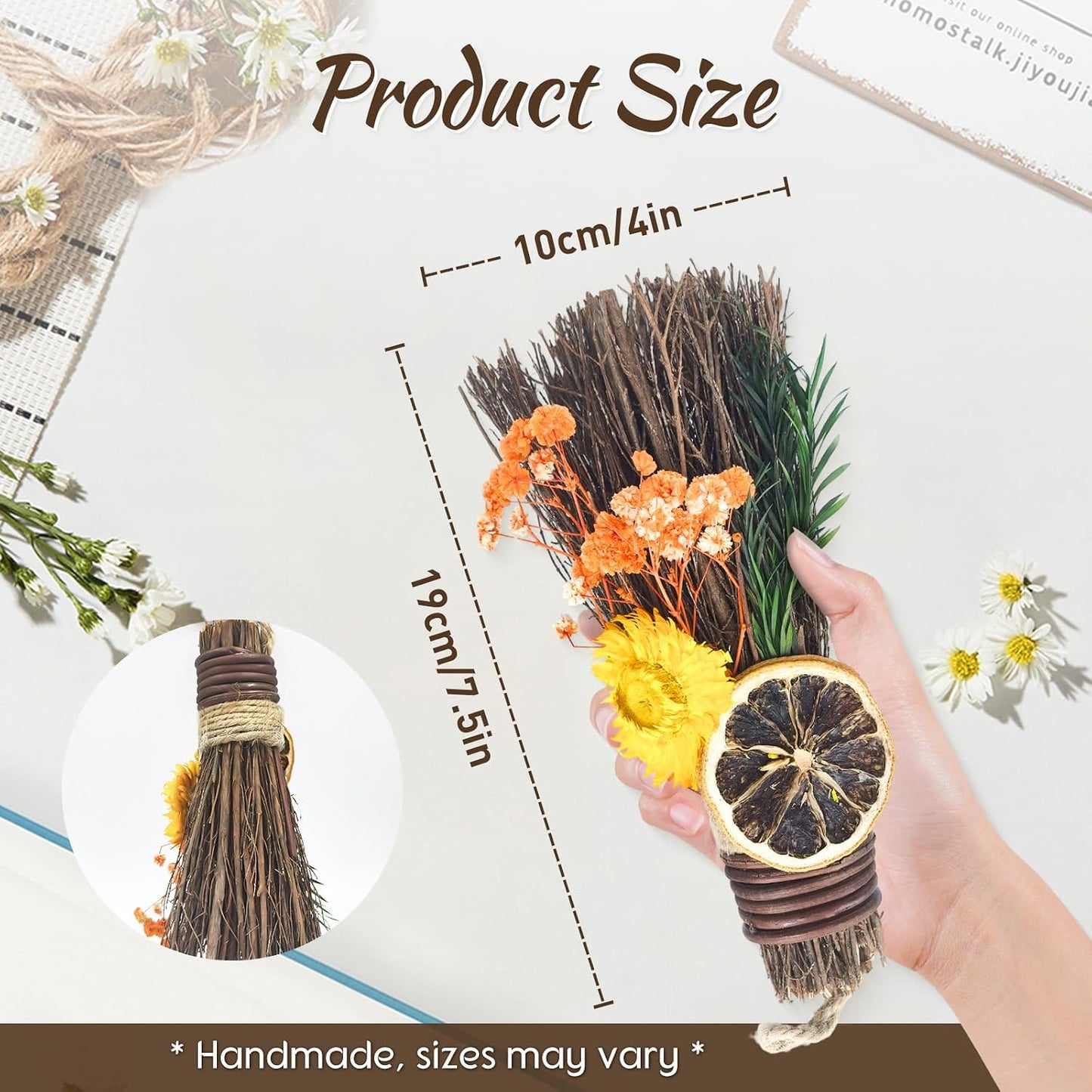 Escoba de canela 7.5pulg hecha a mano para altar y porche