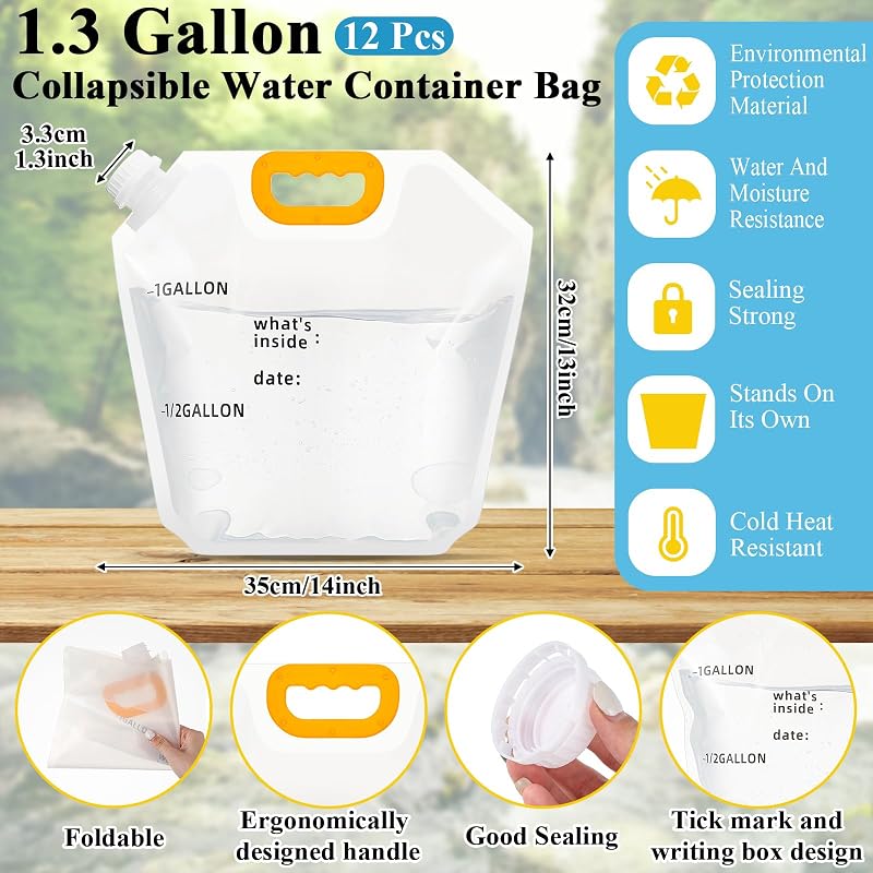 12 Pzas Bolsas Agua 1.3gal Plegables Transparentes
