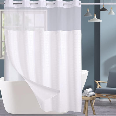 Cortina ducha extra larga sin gancho tela blanca 71x84pulg