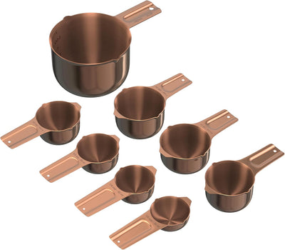 Set 8 Pzas Tazas Medidoras Acero Inox Cobre Preciso Cocina