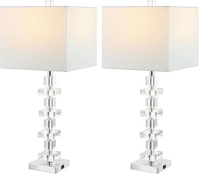 2 Lámparas Mesa Cristal 28.5" USB Iluminación Cromada