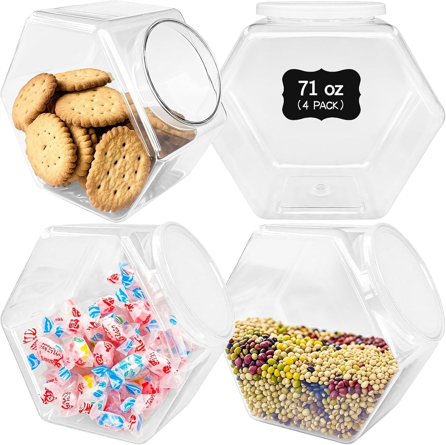4 Tarros Plástico Transparente 71oz para Dulces Alimentos