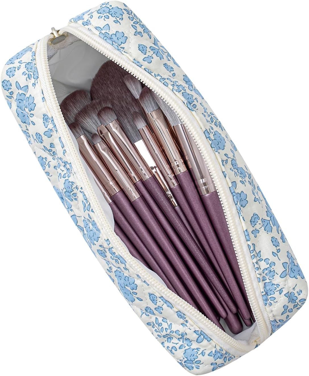 Bolsa maquillaje con inicial coqueta floral azul para mujer