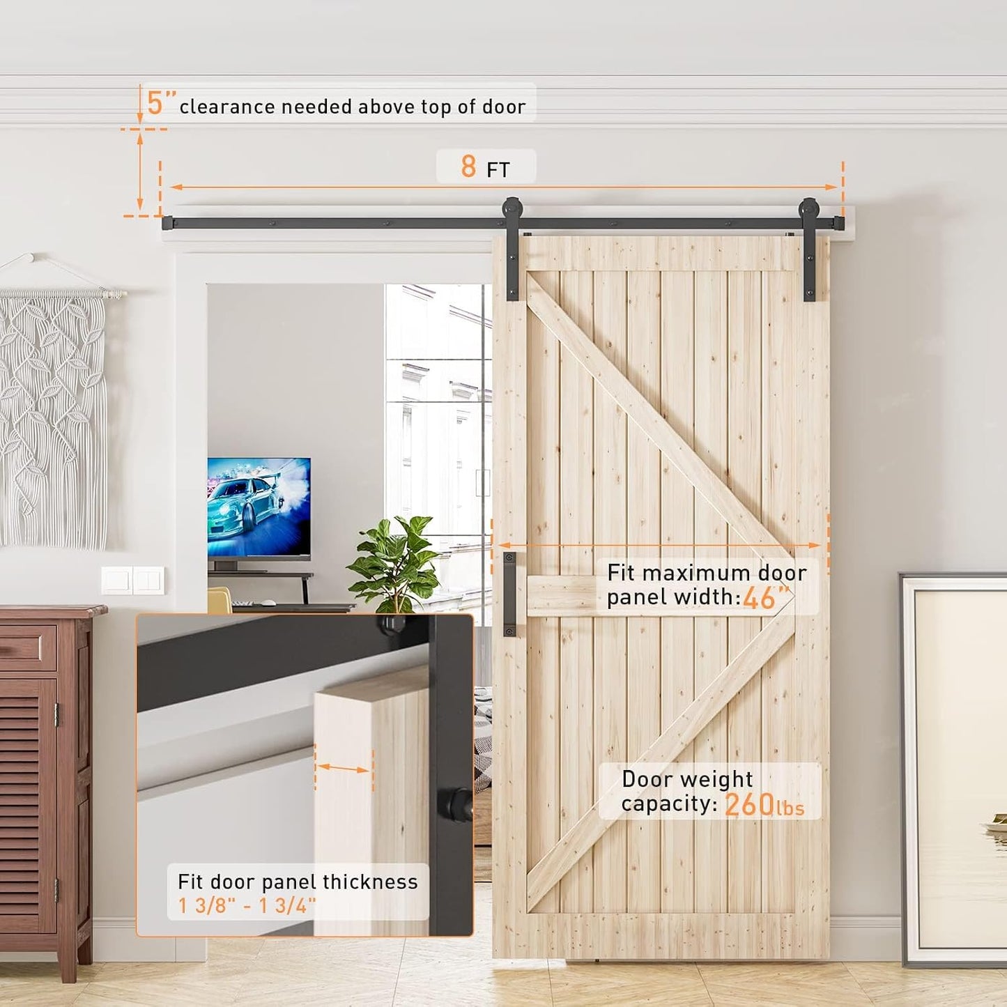 Kit herrajes puerta corrediza granero 8ft ajustable