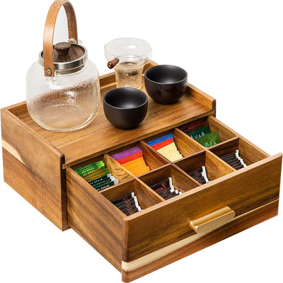 Organizador té madera acacia cajón almacenamiento