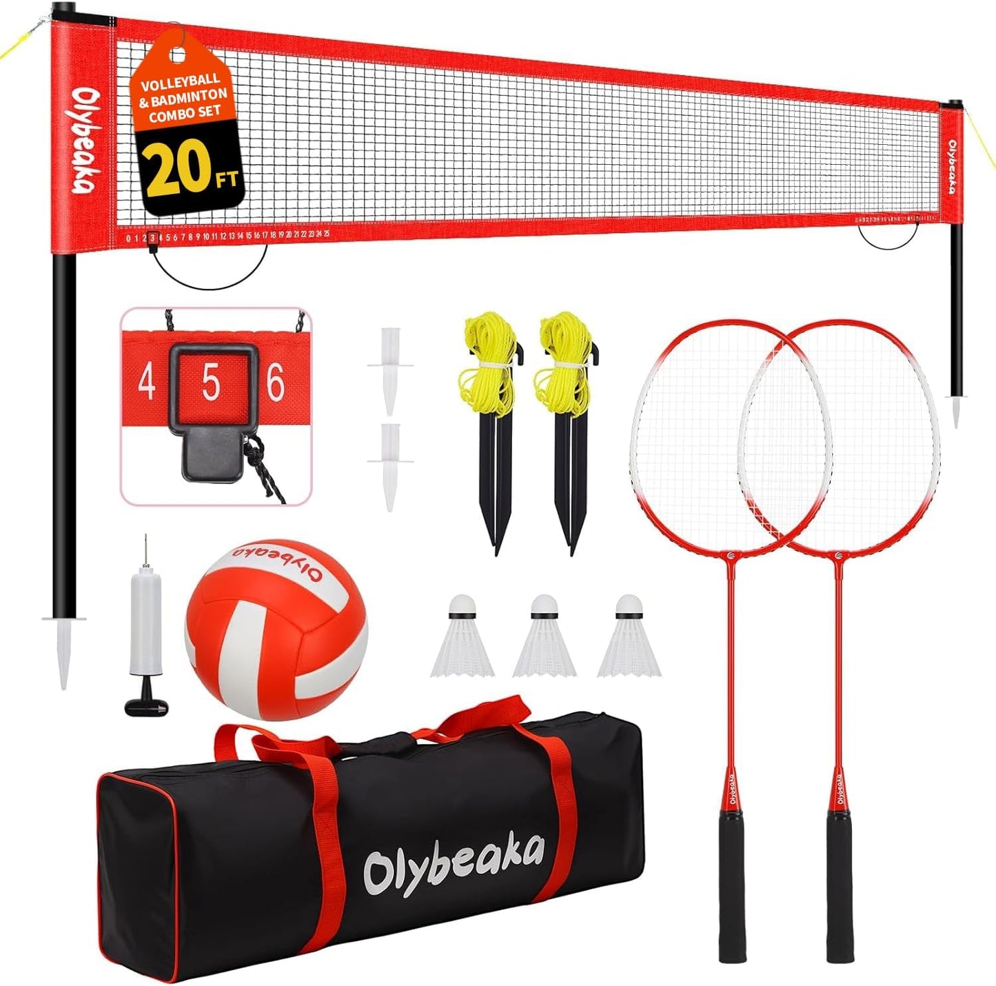 Set red voleibol y bádminton 20ft patio postes ajustables