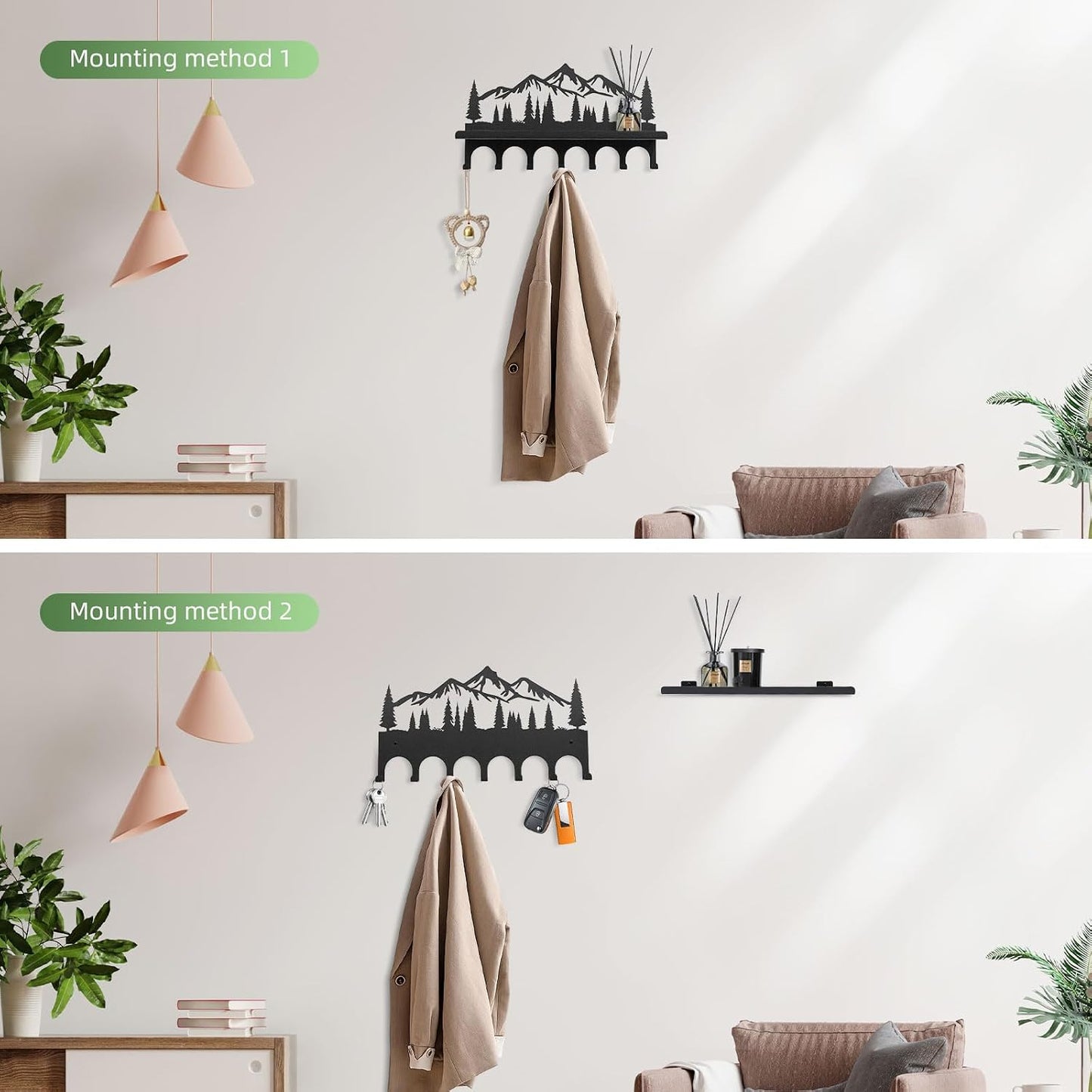 Soporte llaves pared con estante y ganchos 2en1 metal