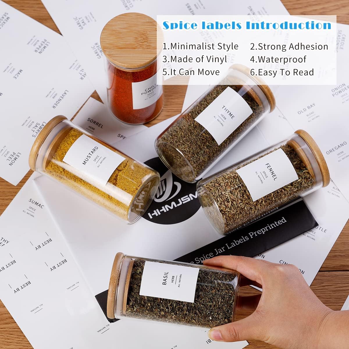 12 Tarros Vidrio Especias 8oz con Tapas Bambú