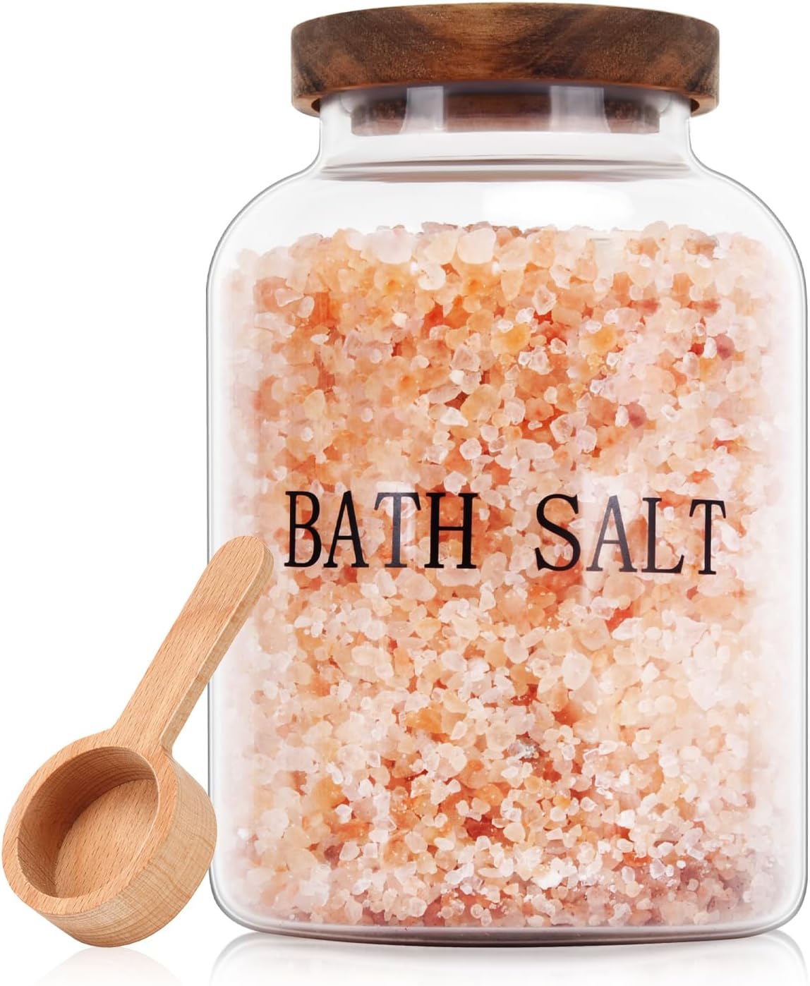 Tarro vidrio sal baño 74oz con tapa y cuchara madera