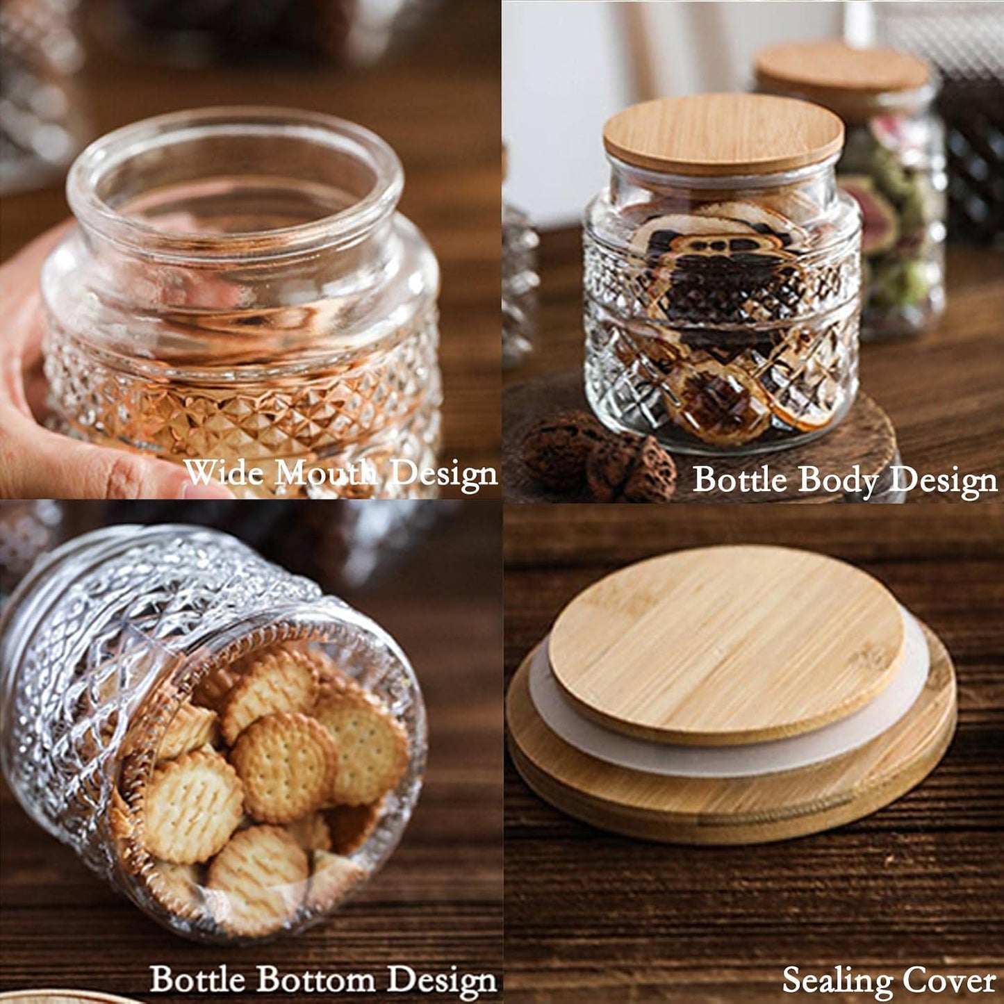 Tarro vidrio 60oz con tapa bambú para alimentos dulces café