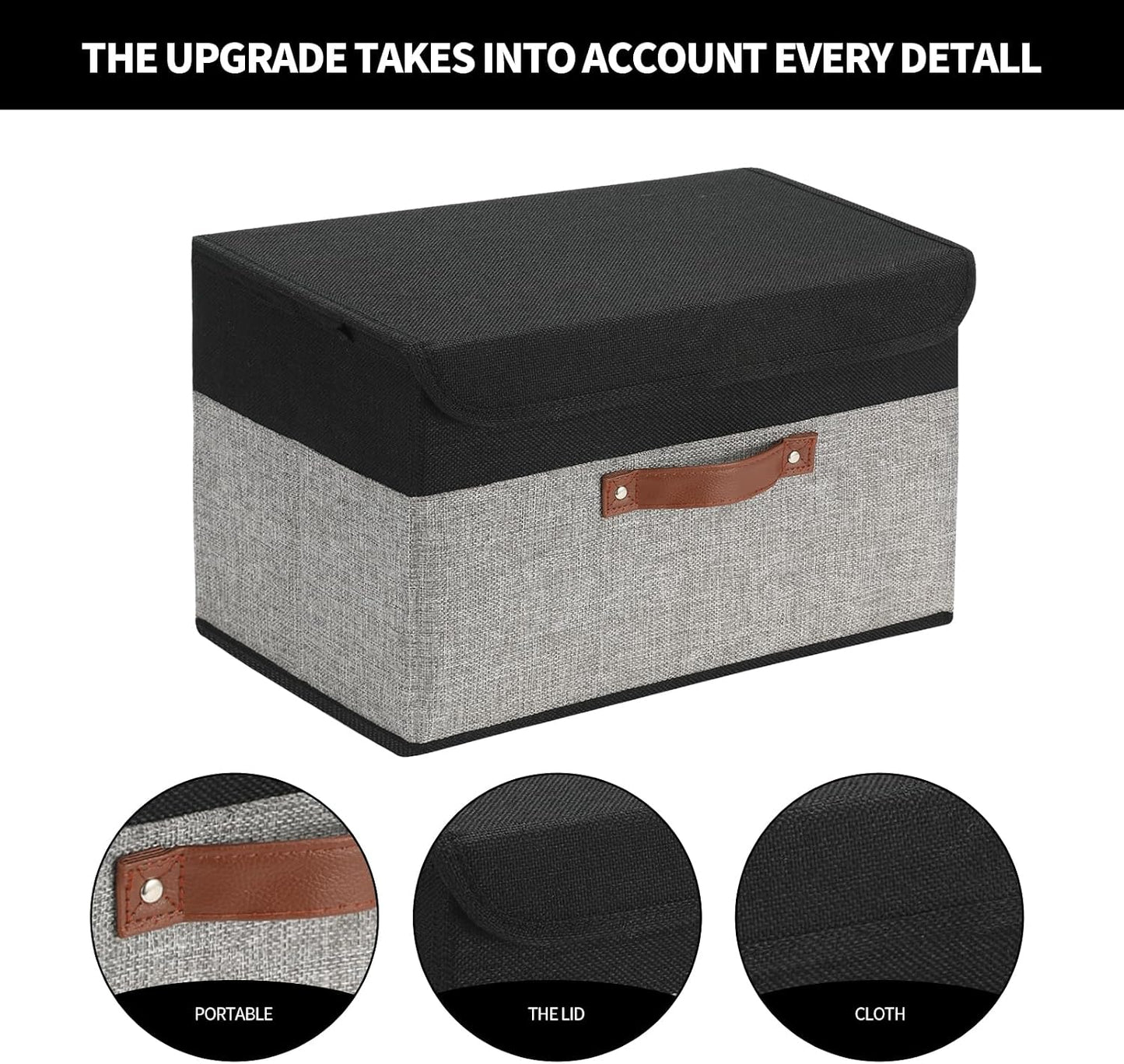 8 Cajas Almacenamiento Plegables Lino con Tapas Negro y Gris