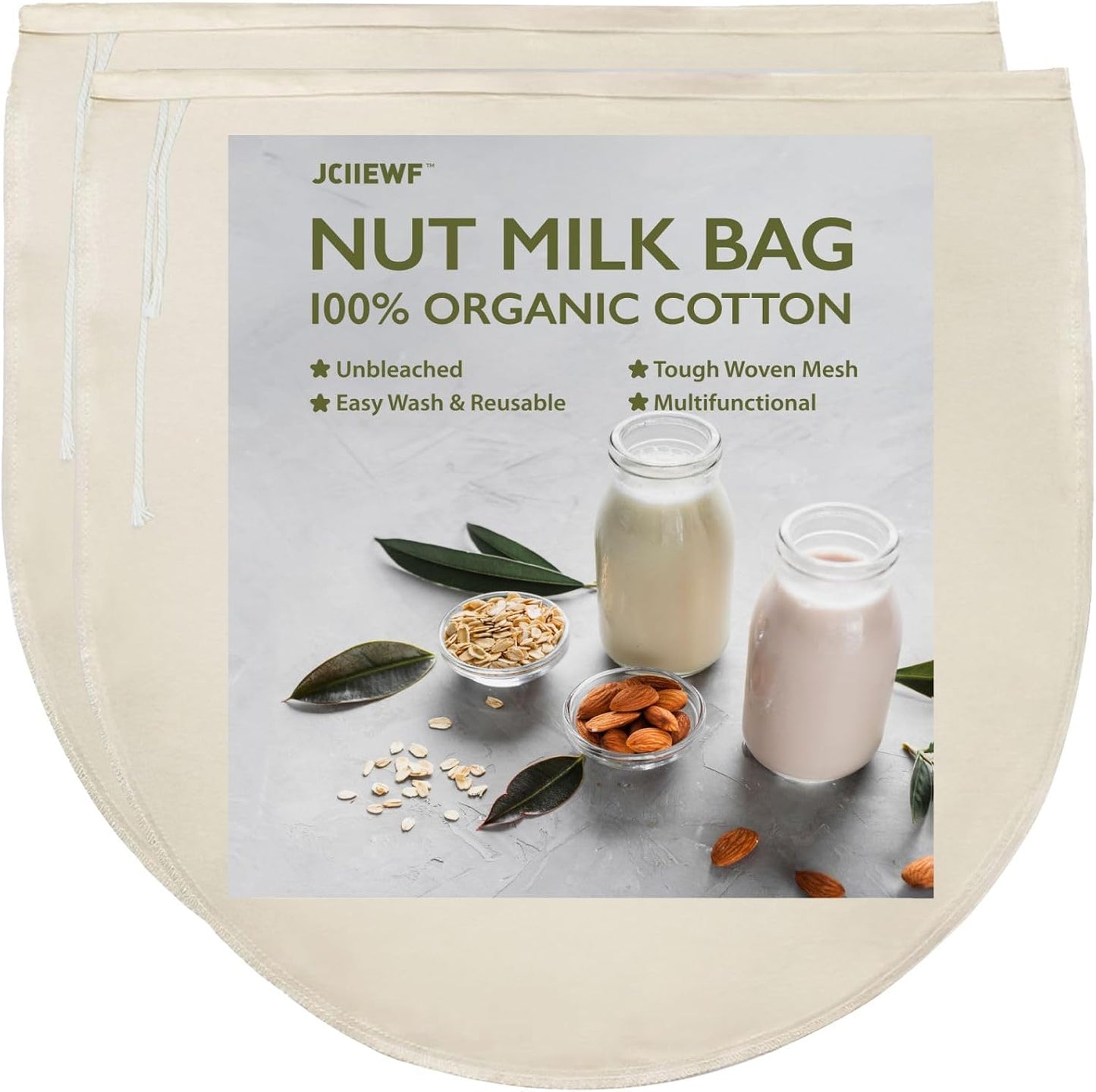 Bolsa colar leche nuez reutiliz. 12x12pulg set 2
