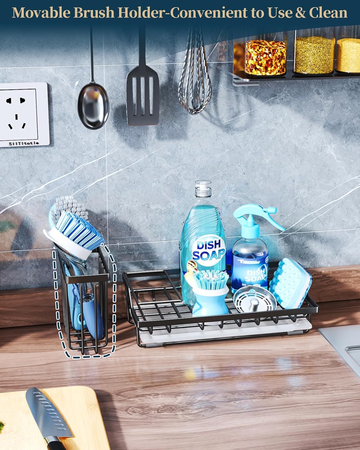 Organiz. fregadero cocina con soporte esponja y cepillo