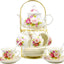 Set 20 Pzas Tazas Té Porcelana China Borde Dorado Estante