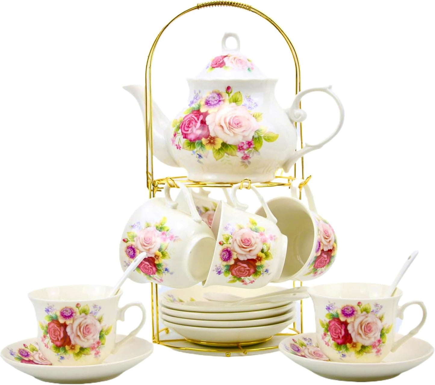 Set 20 Pzas Tazas Té Porcelana China Borde Dorado Estante