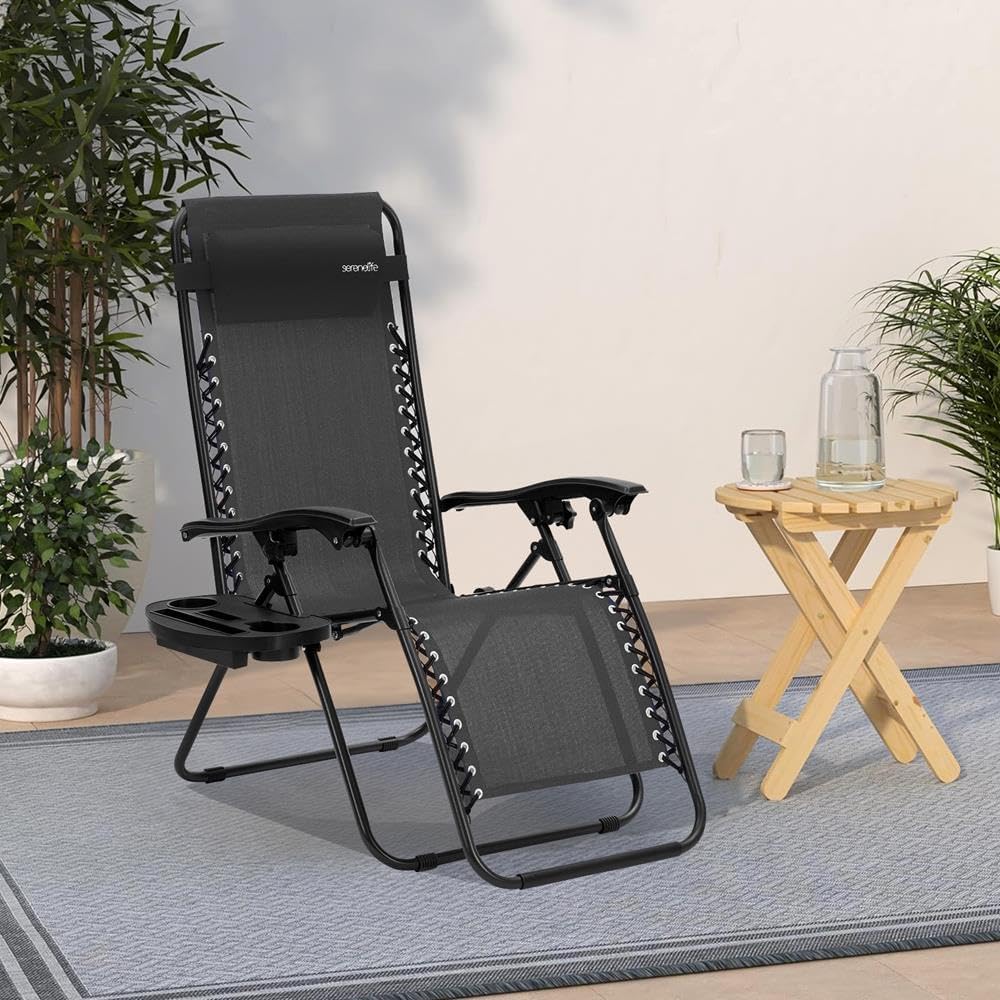 2 Sillas Zero Gravity plegables con mesa y reposacabezas